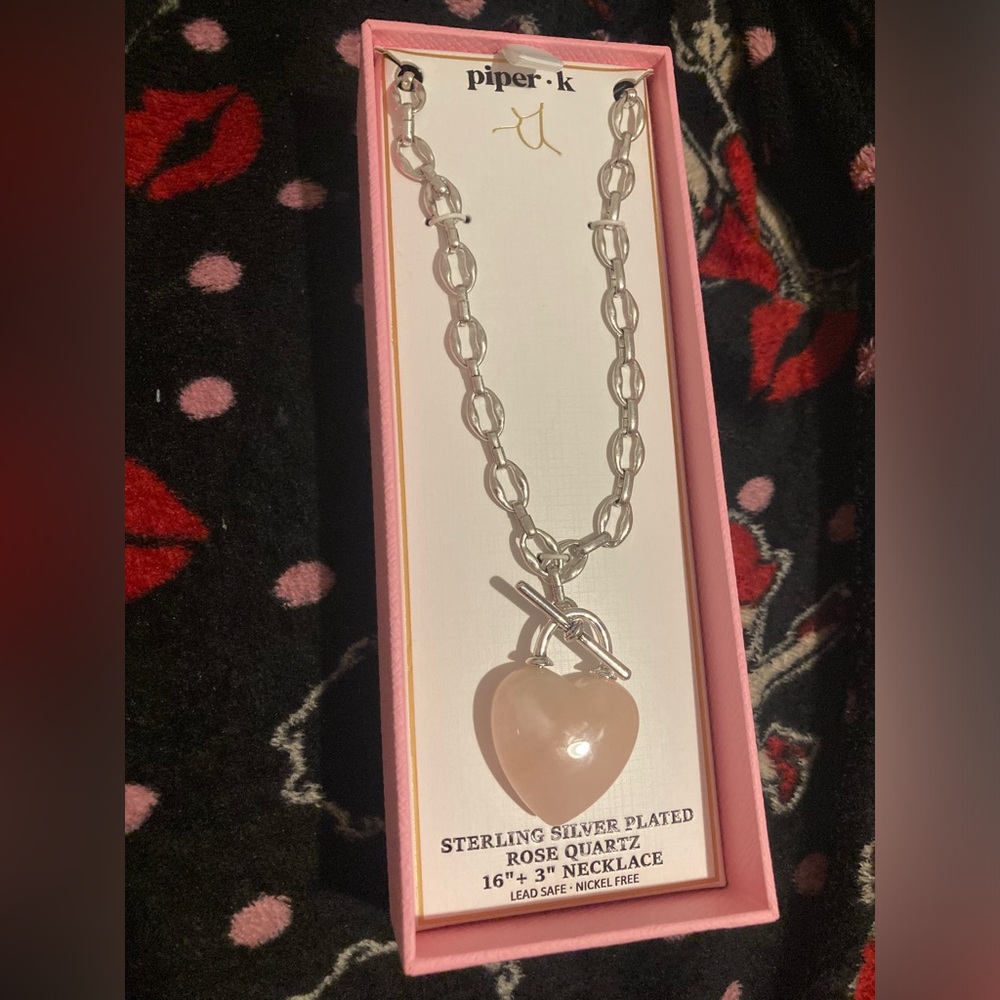 Sterling Silver Plated Pink Heart Necklace